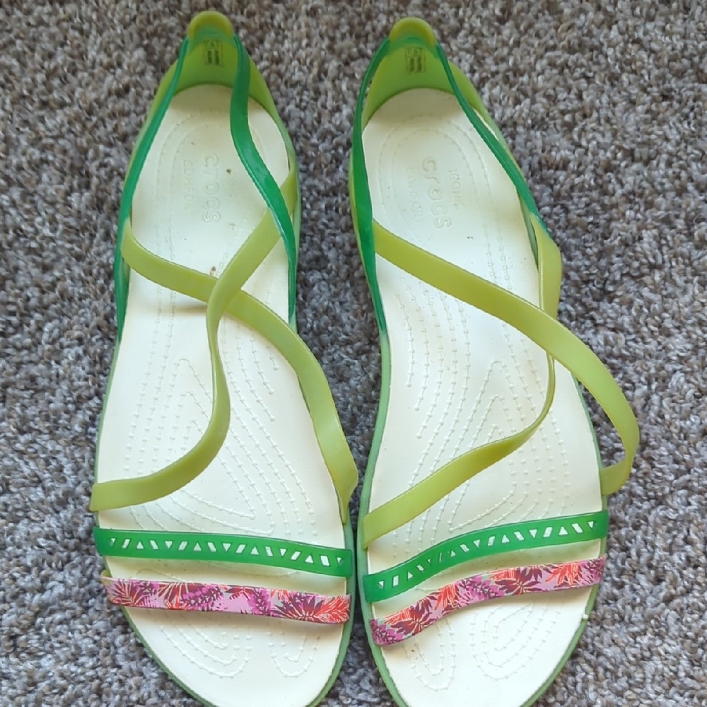 CROCS Women's Green and Yellow Strappy Sandals